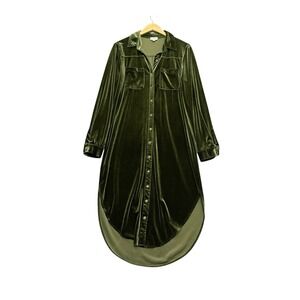 Umgee Velvet Shirt Dress Size Large Boho Whimsigoth Oversized Green Maxi LS